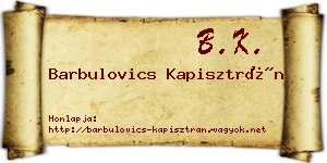 Barbulovics Kapisztrán névjegykártya